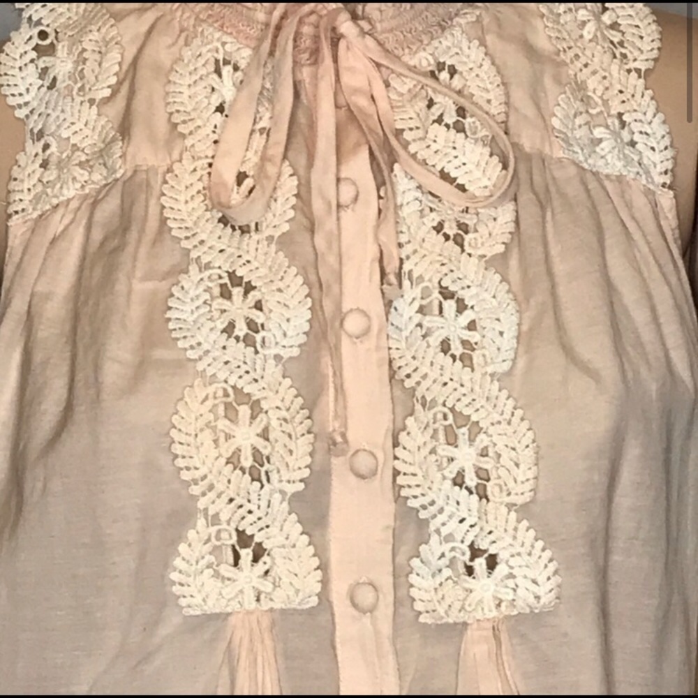 Free People Peach Lace Button Up Sleeveless Blouse - Picture 7 of 7